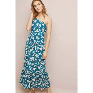 NWT Anthropologie Bouquet One Shoulder Maxi Sun Dress Petite Floral Size 12P